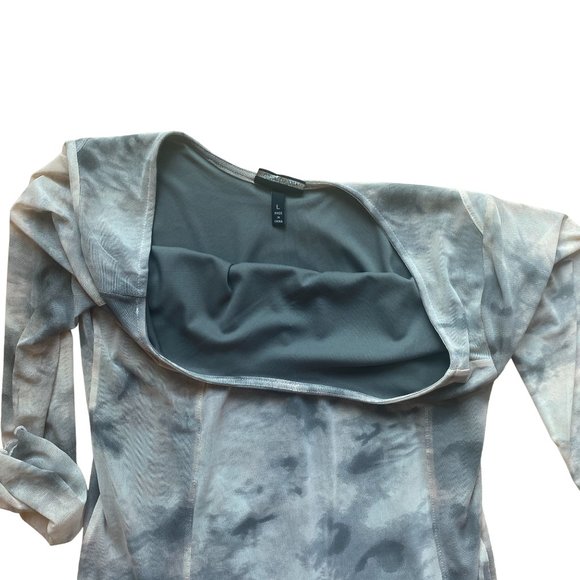 Allison Brittney Muted Long Sleeve Watercolor Sheer Midi Sheath Fairy Dress-L - Picture 10 of 13